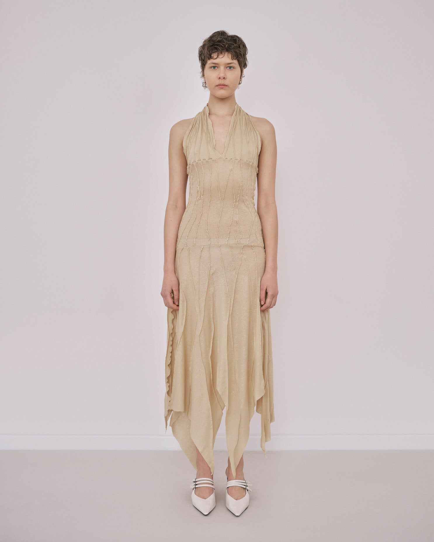 Beige Rib Circle Dress