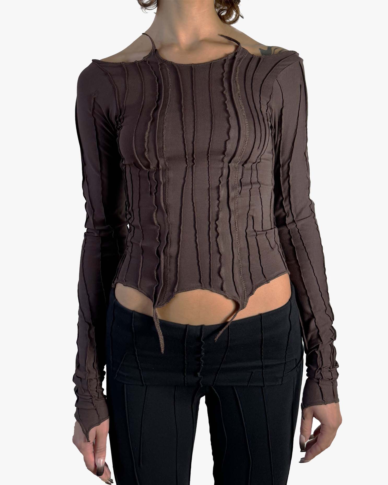 Scraps Bandage Long Sleeve Top Chocolate