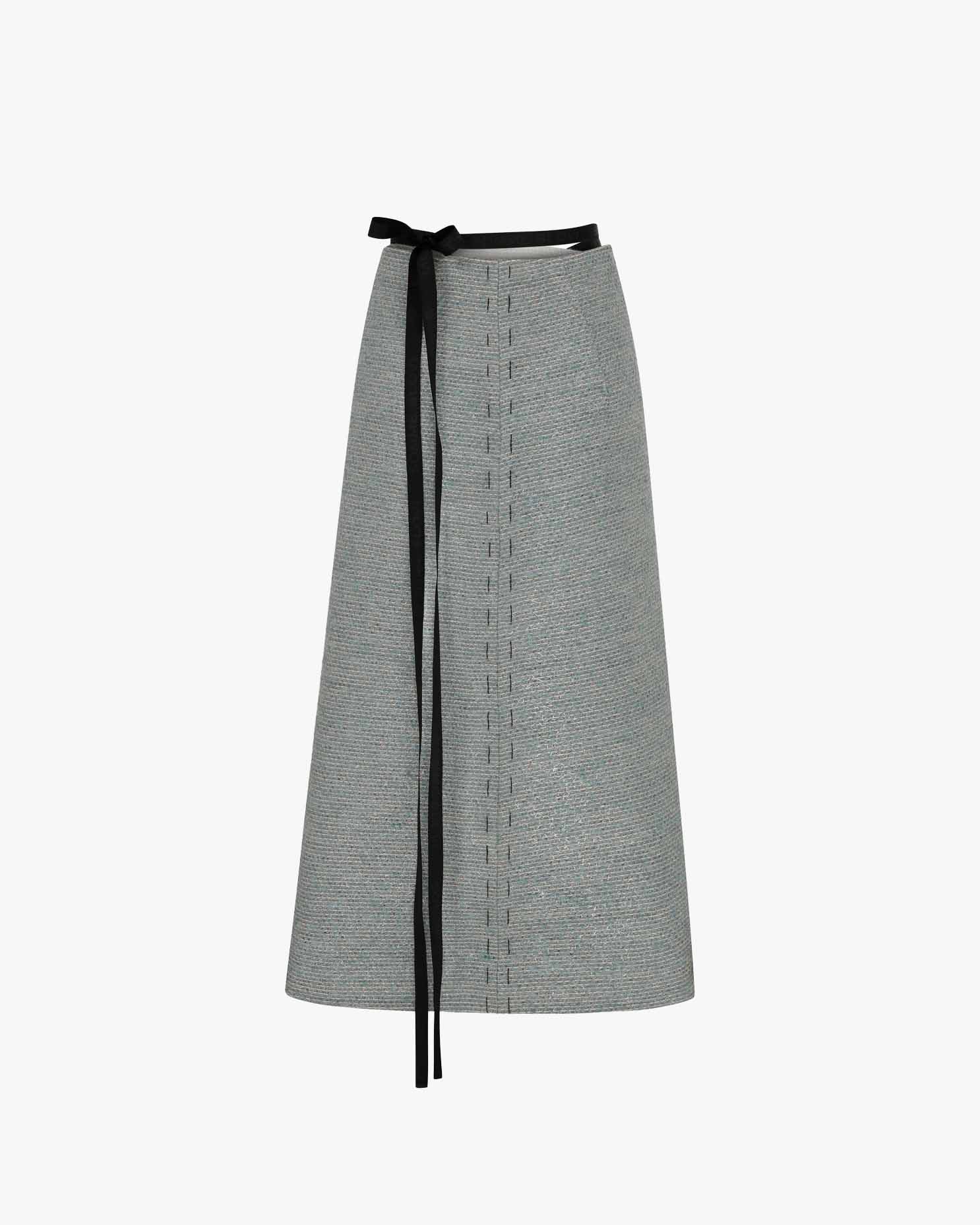 Two-Tone Tweed Wrap Skirt