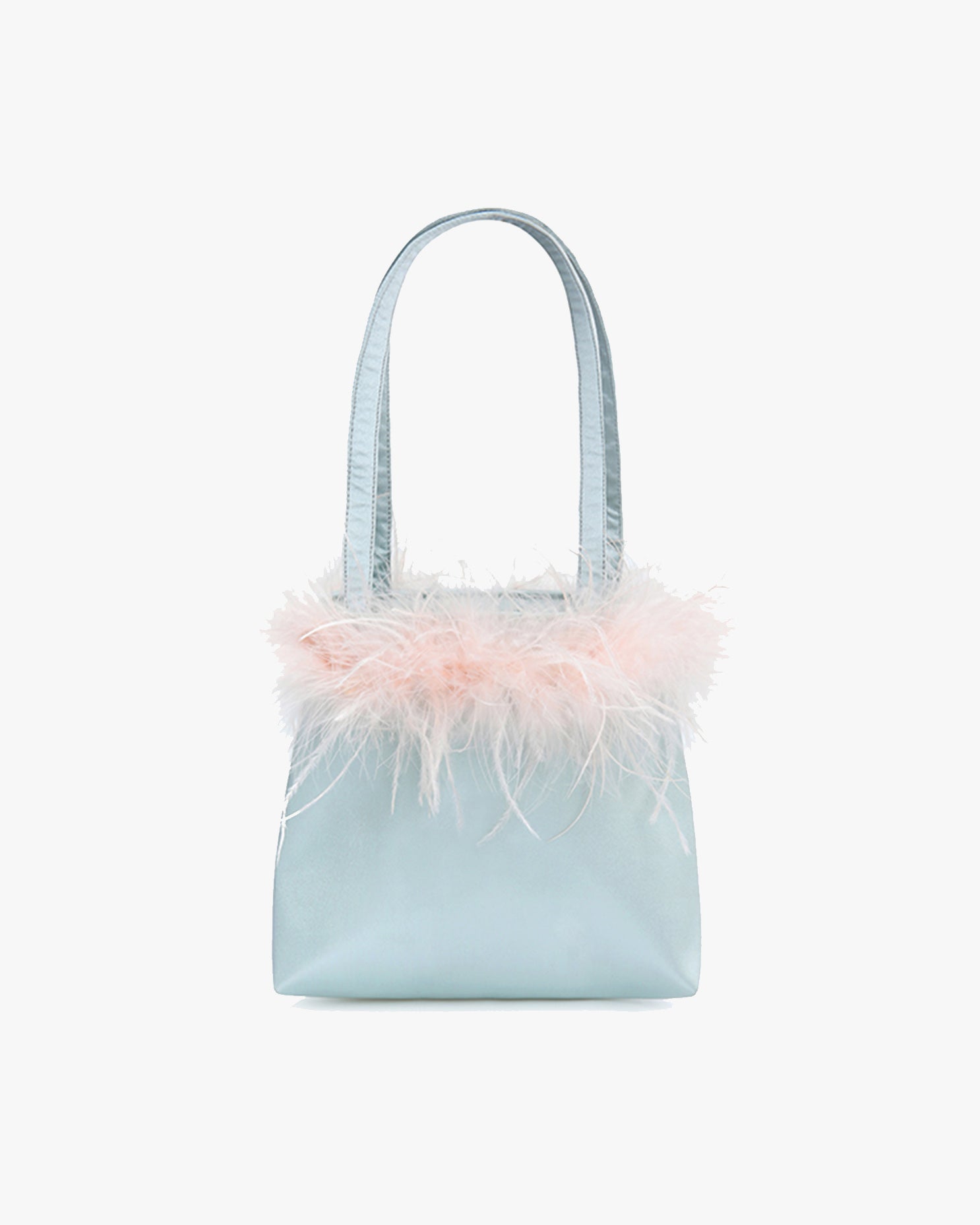 Glam Silk Handbag with Feathers in Light Blue