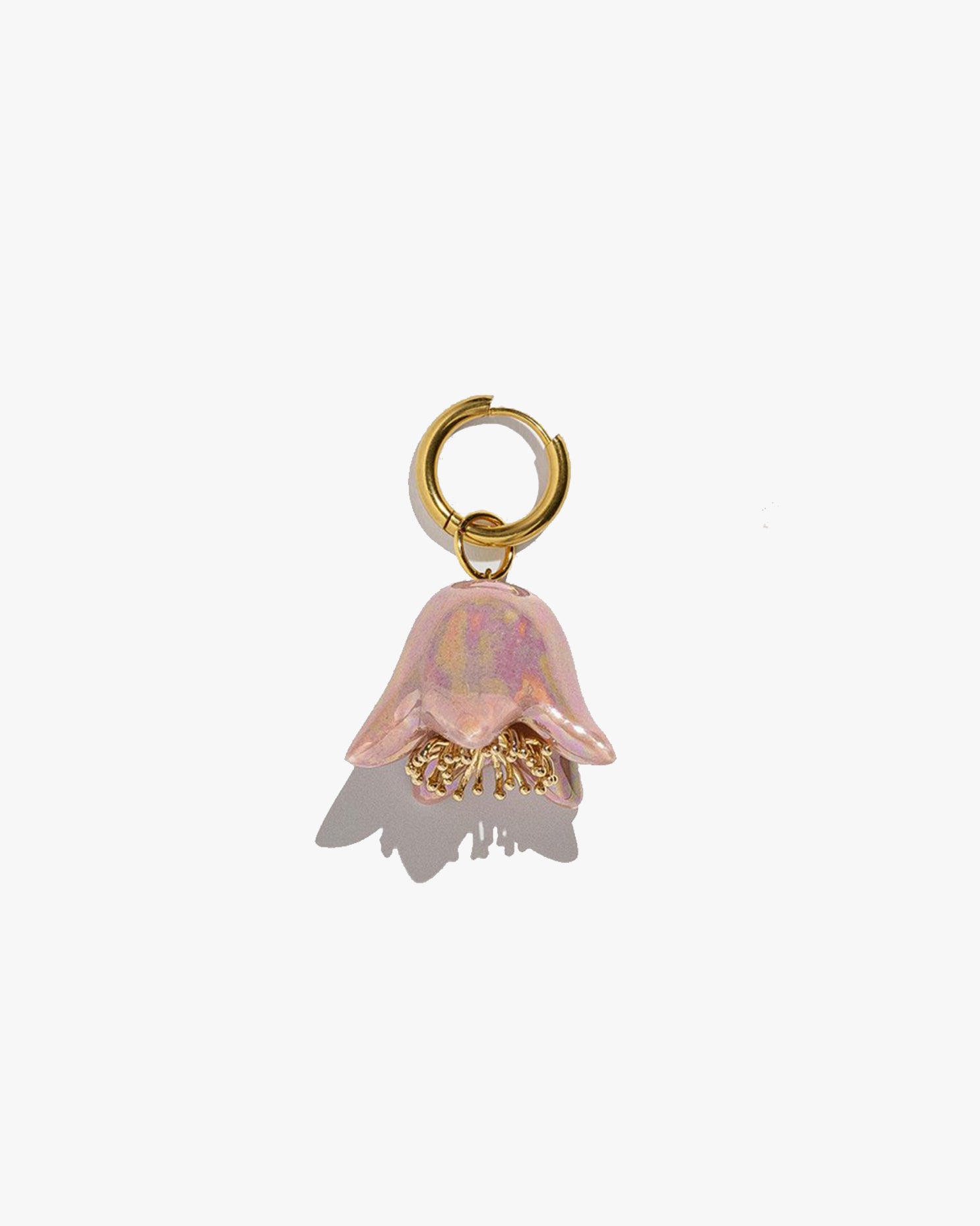 Polysk Earring with Big Porcelain Flower in Pink