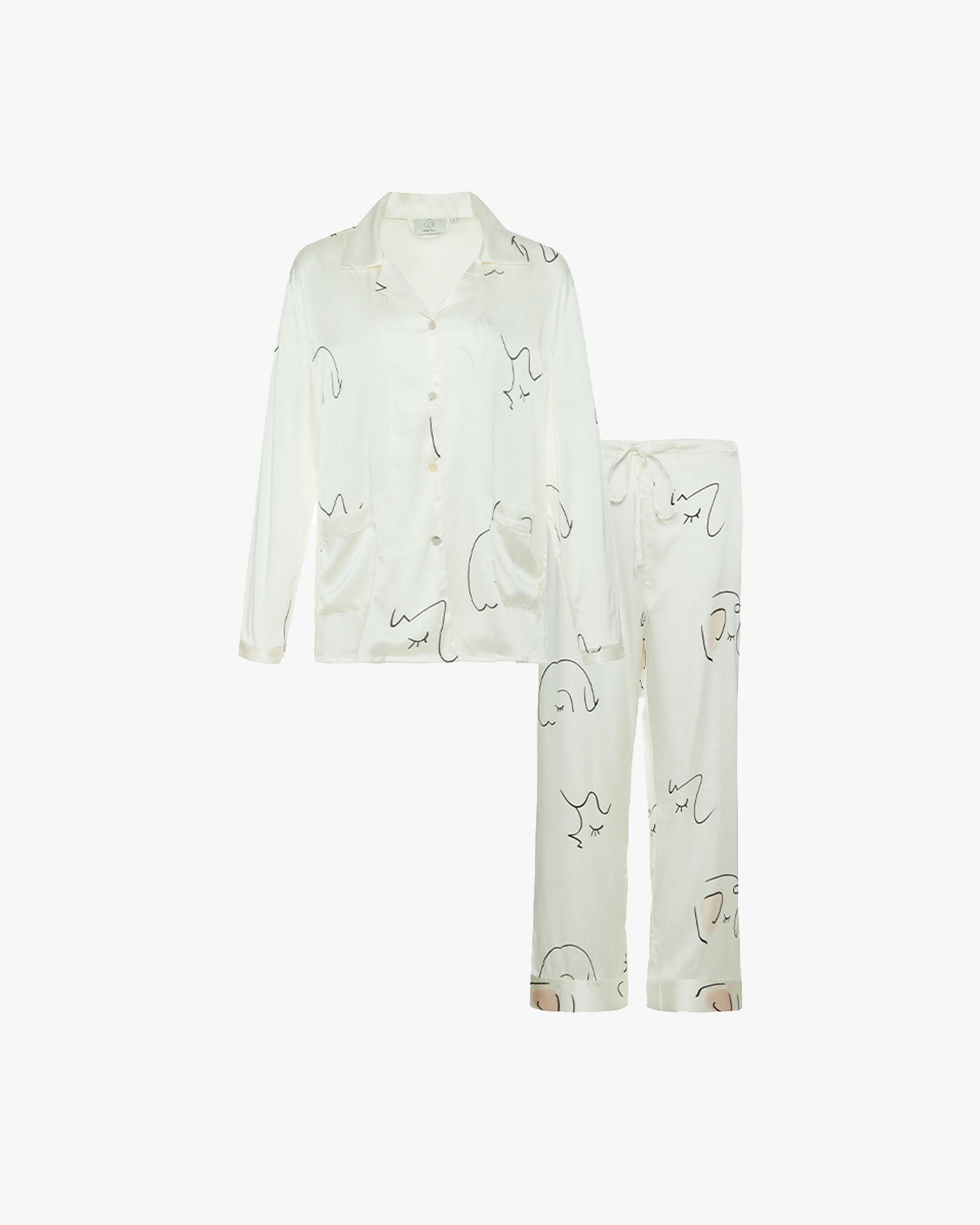 The Dream Long Silk Pajamas Set in White