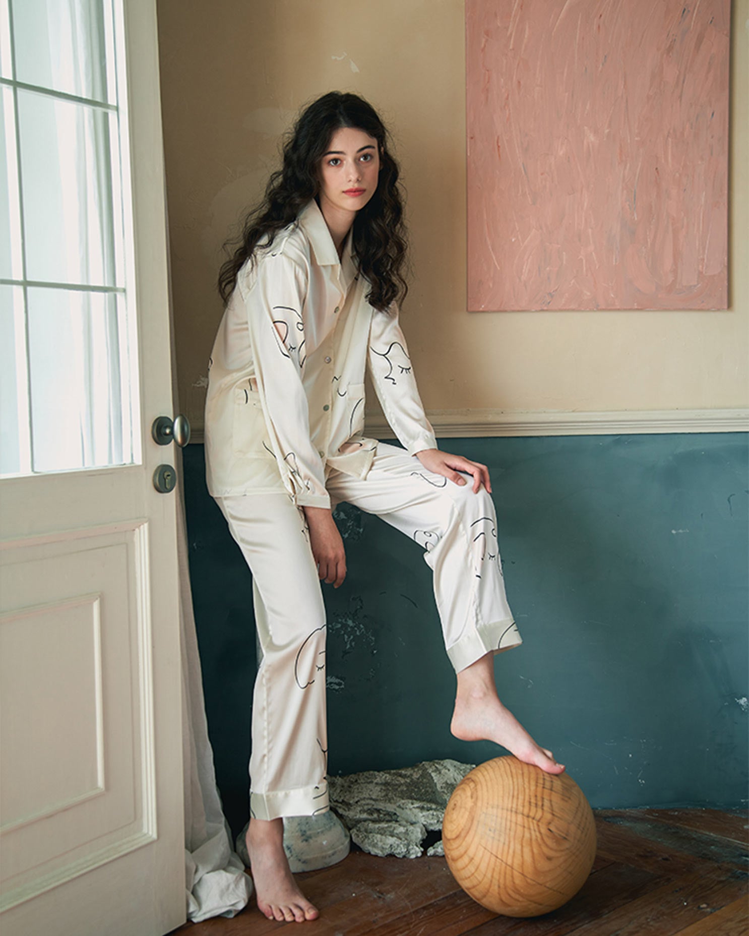 The Dream Long Silk Pajamas Set in White